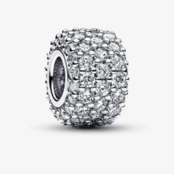 Authentic PANDORA Sparkling PAVE TRIPLE ROW Charm 925 Sterling Silver 792820C01 - Picture 1 of 10
